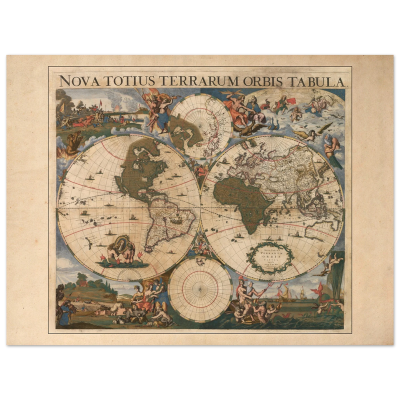 Ancient world map poster 17th century Nova Totius Terrarum Orbis Tabula