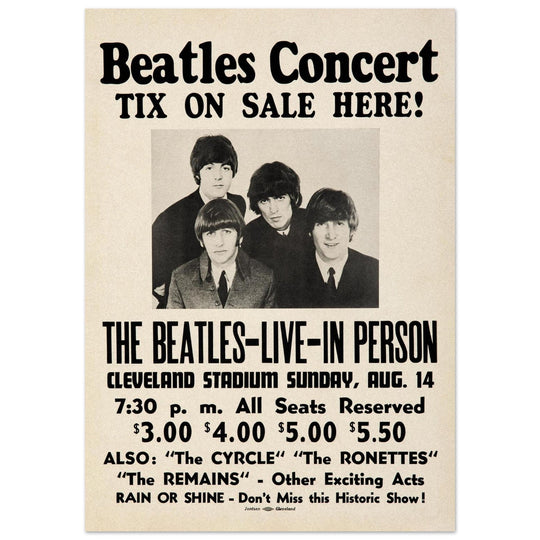 The Beatles music poster. Performance in Cleveland Ohio stadium in 1966.