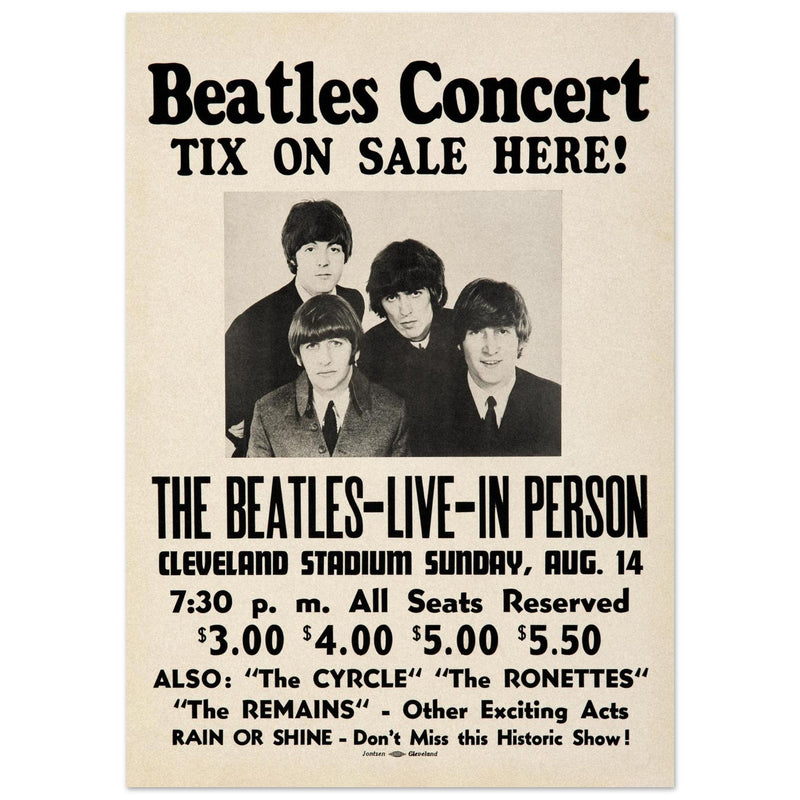 The Beatles music poster. Performance in Cleveland Ohio stadium in 1966.