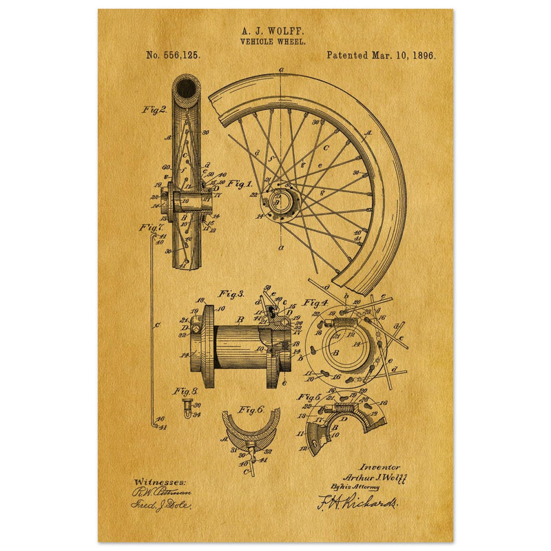 Vehicle whell patent illustration. Vintage drawing .