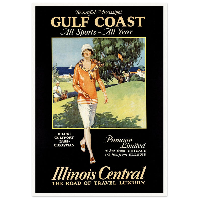 Gulf Coast vintage luxury travel poster. Travel luxury adverting print.