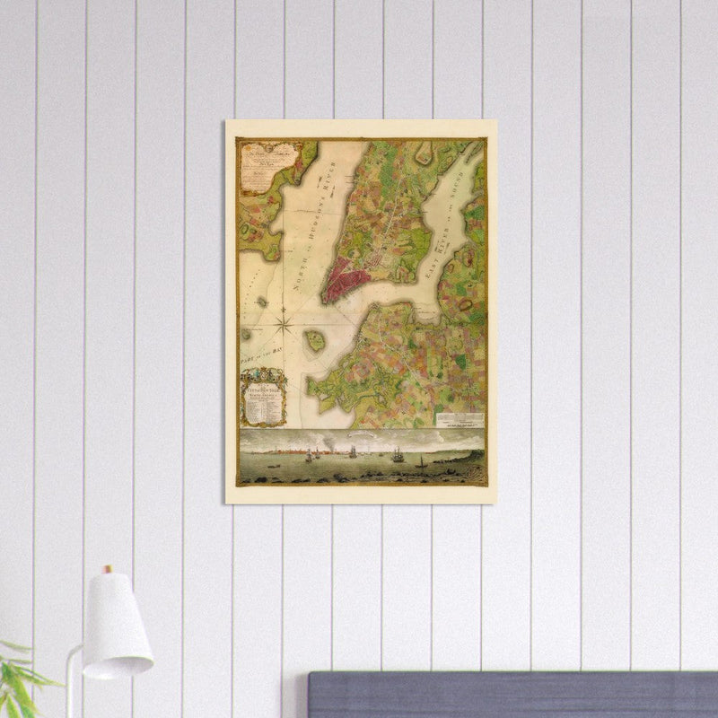 Beautiful antique old map from above of New York City 1770 by Bernad Ratzer