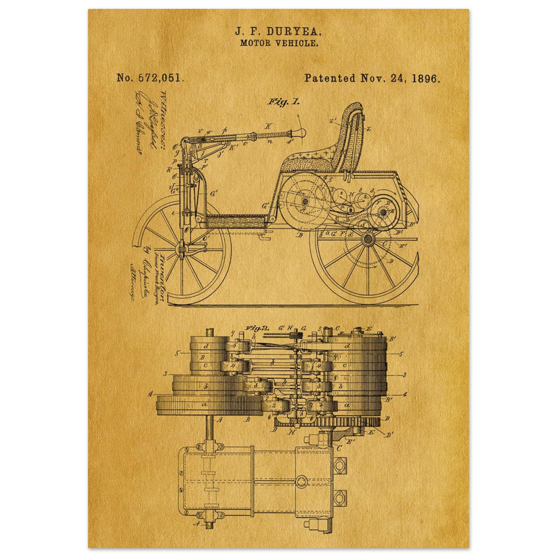 Motor Vehicle patent drawing by James Frank Duryea.