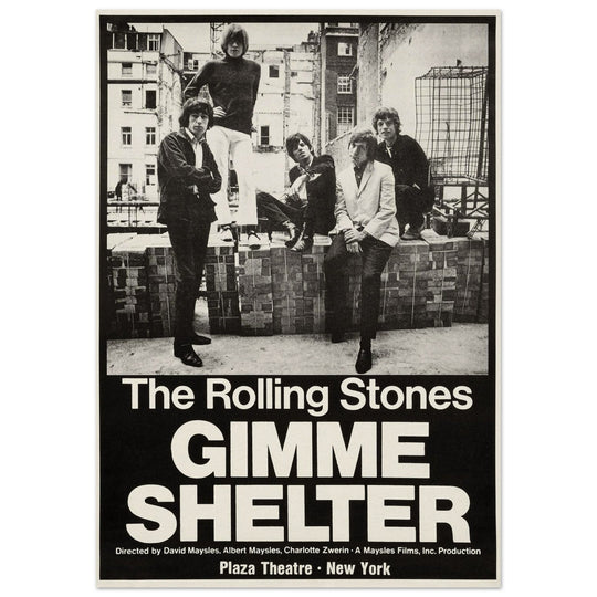 The Rolling Stones music promo poster for Gimme Shelter film at the Plaza Theatre in New York.