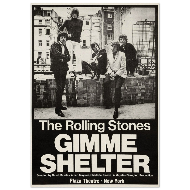 The Rolling Stones music promo poster for Gimme Shelter film at the Plaza Theatre in New York.