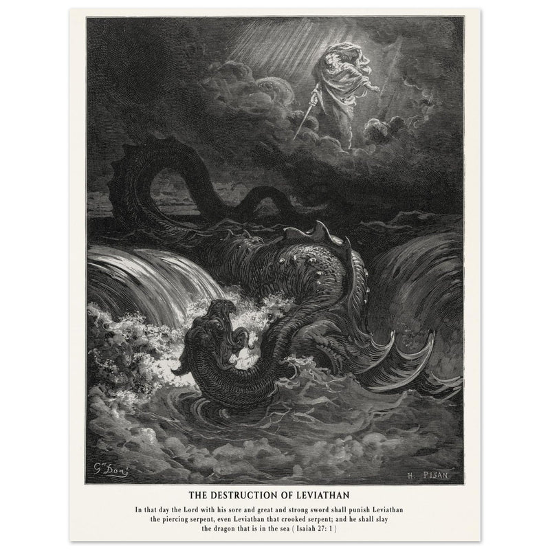 Gustave Dore The Bible engraving print . The destruction of Leviathan illustration .