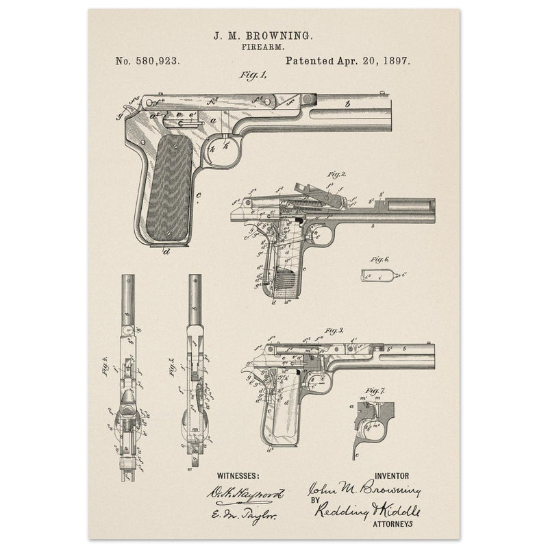 Firearm patent by John Moses Browning 1897 .