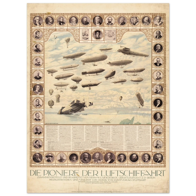 Aviation pioneers german poster with many important international aviation personalities