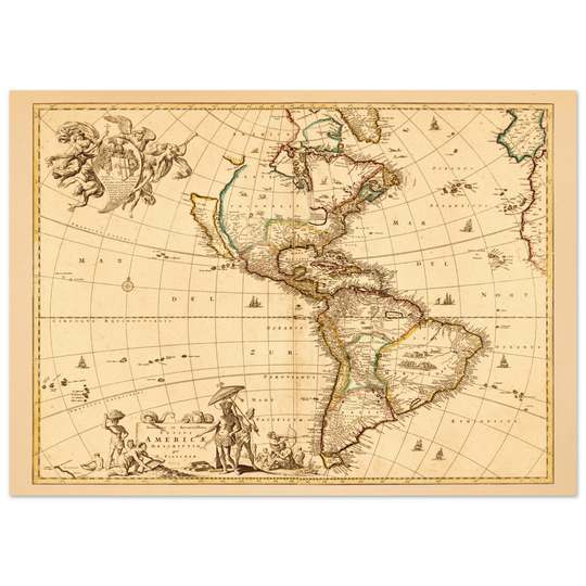 America ancient map. Novissima et accuratissima totius Americae descriptio by Nicolaes Visscher