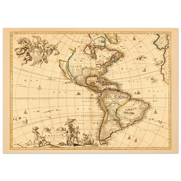 America ancient map. Novissima et accuratissima totius Americae descriptio by Nicolaes Visscher