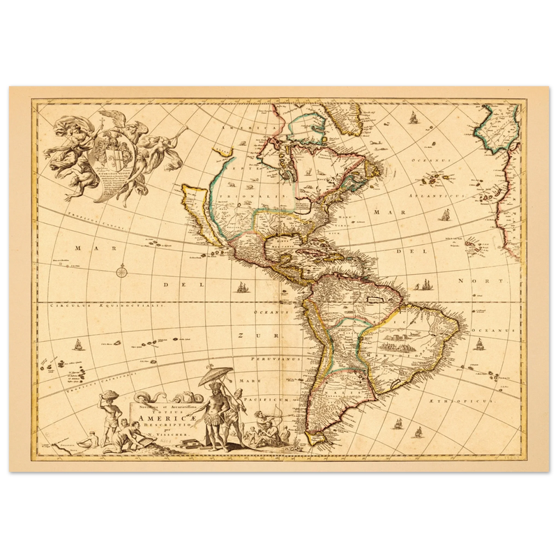 America ancient map. Novissima et accuratissima totius Americae descriptio by Nicolaes Visscher