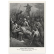 Gustave Dore The Bible engraving print . Nailing Christ to the cross illustration .