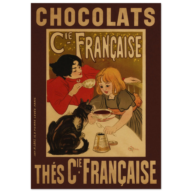 Chocolate advertising poster by Steinlen Chocolats / Thés Cie Française. Vintage historic artwork.