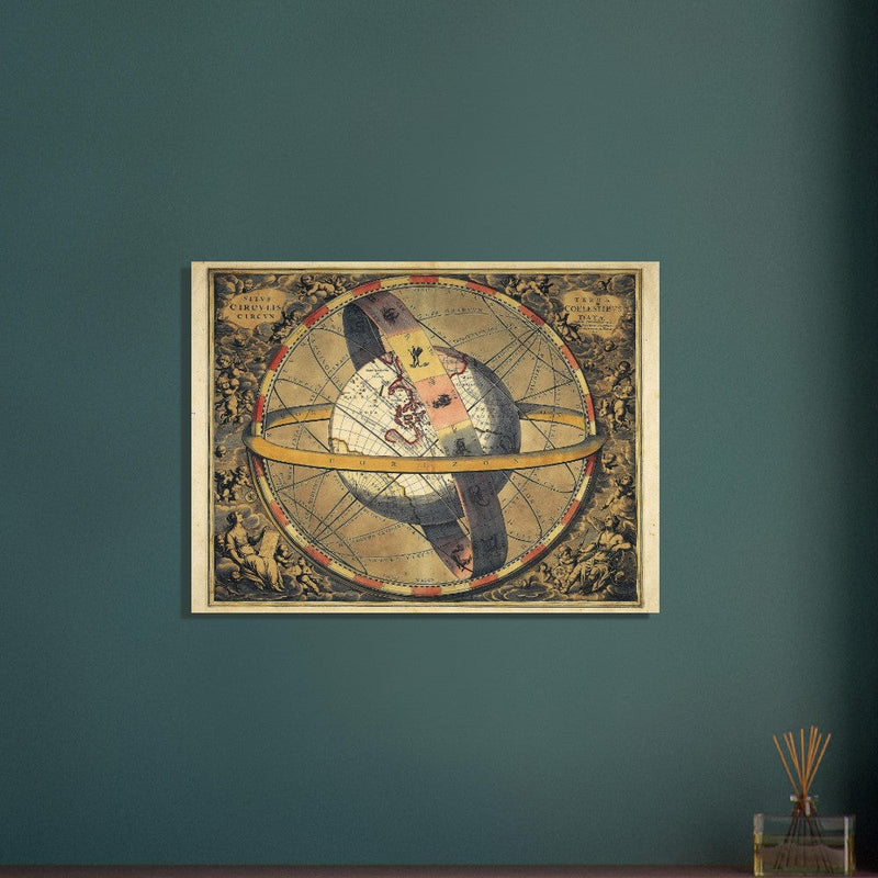 Ptolemaic map of the universe with the spherical earth. Celestial map. Situs Circulis Circun / Terrae Coelestibus Datae by Petrum Schenk
