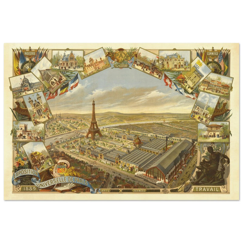 Exposition Universelle de Paris 1889. Eiffel Tower and Paris city view.