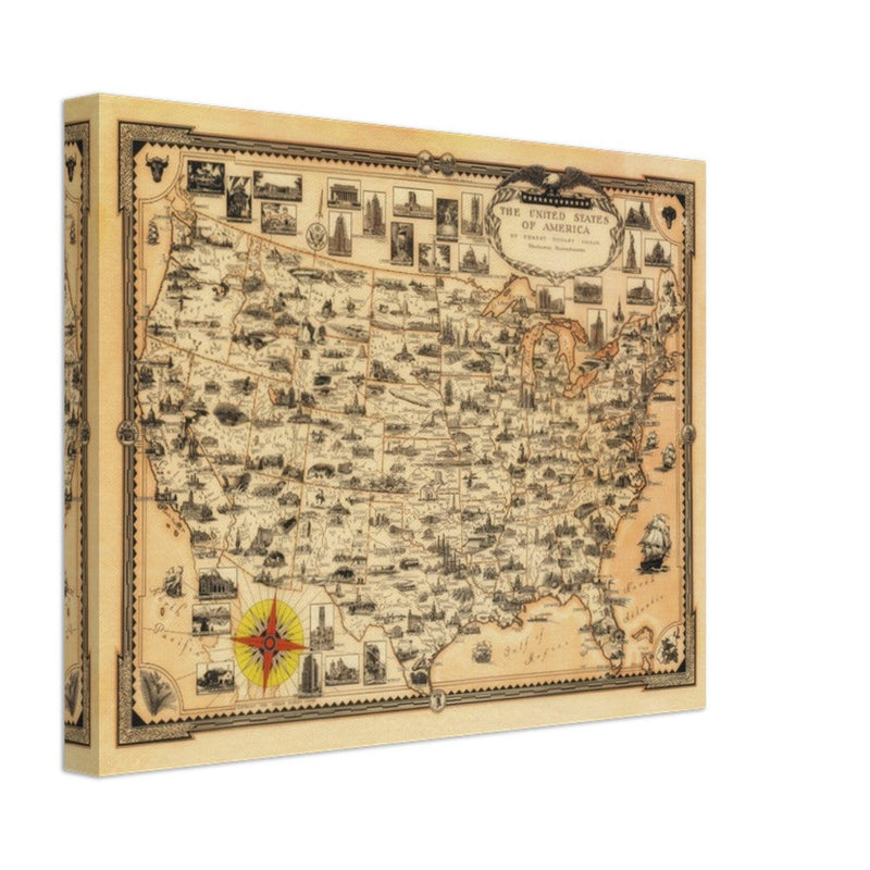Pictorial old map of the United States of America by Ernest Dudley Chase