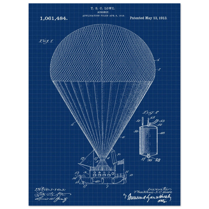 Airship patent drawing by T S C lowe Air balloon illustration