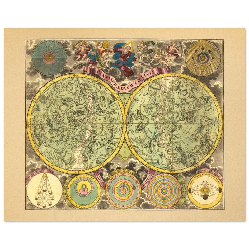 Planisphaerium Coeleste Celestial chart by Melchior Rein. Old vintage celestial atlas map.