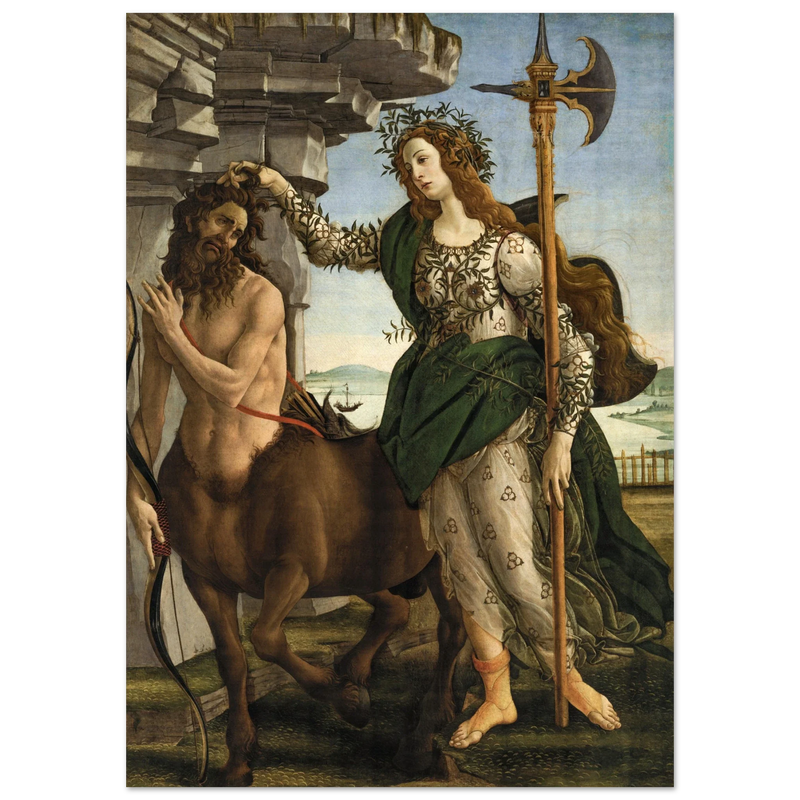 Pallas and the Centaur by Sandro Botticelli. Antique painting art print. Greek mythology.