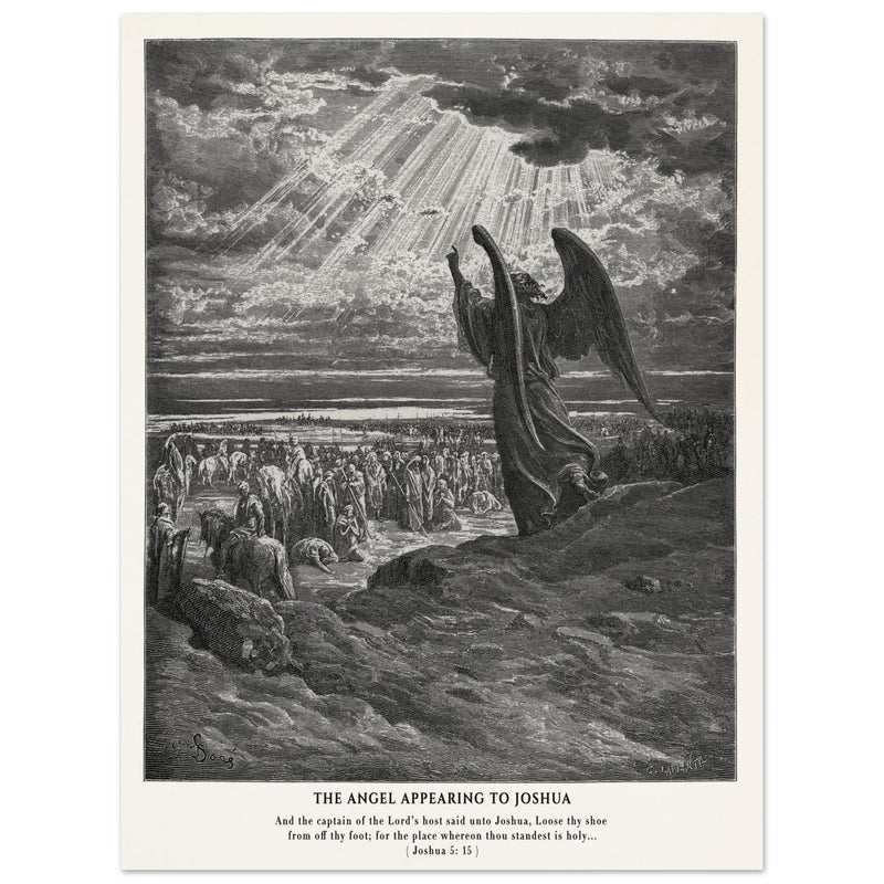Gustave Dore The Bible engraving print . The angel appearing to Joshua .
