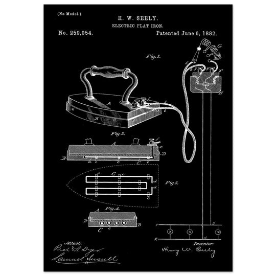 Electric Flat Iron patent by Henry W. Seeley Patent 259.054