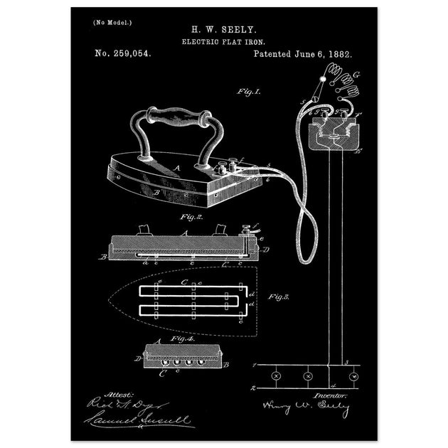Electric Flat Iron patent by Henry W. Seeley Patent 259.054