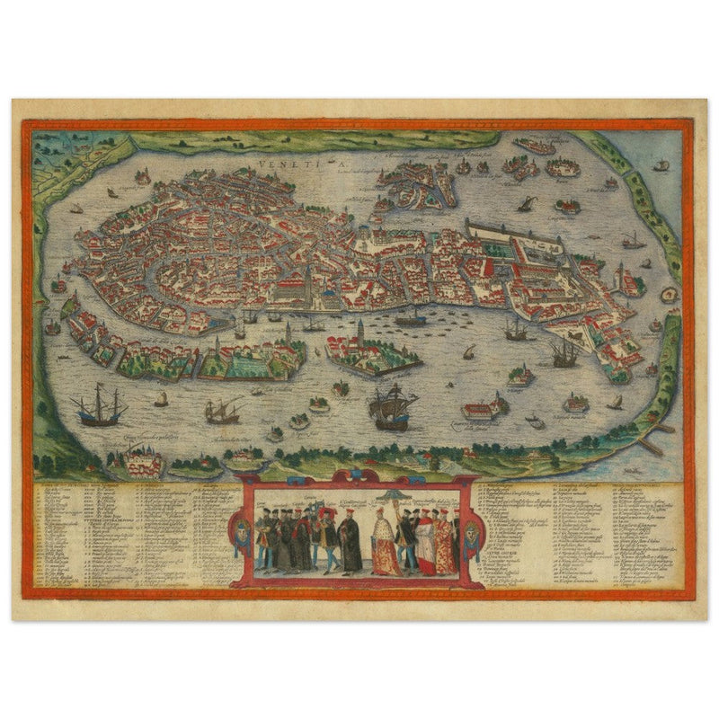 Venice Italy vintage map by Georg Braun and Frans Hogenberg. Antique maps