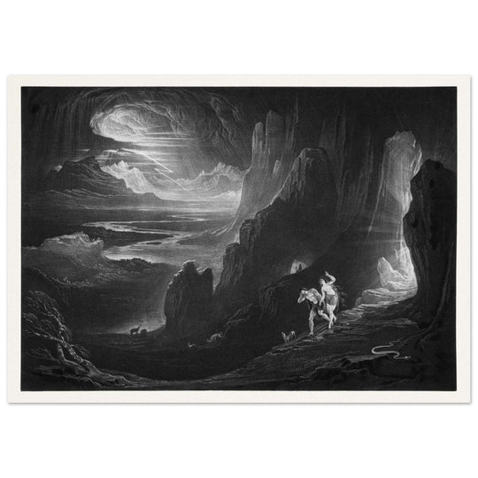 John Martin Paradise Lost vintage mezzoting engraving . Adam and Eve Driven Out of Paradise.