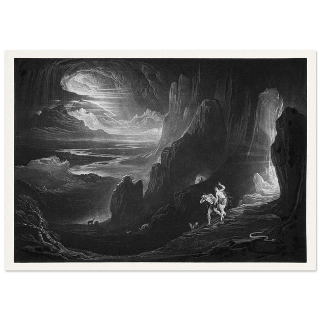 John Martin Paradise Lost vintage mezzoting engraving . Adam and Eve Driven Out of Paradise.