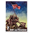 US soldiers rising american flag on mount Iwo Jima. World War 2 vintage poster