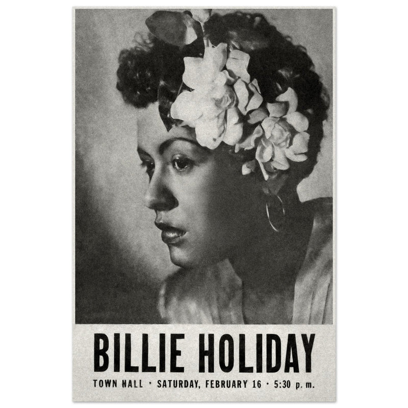 Billie Holiday concer music poster in New York City Town Hall in 1946.