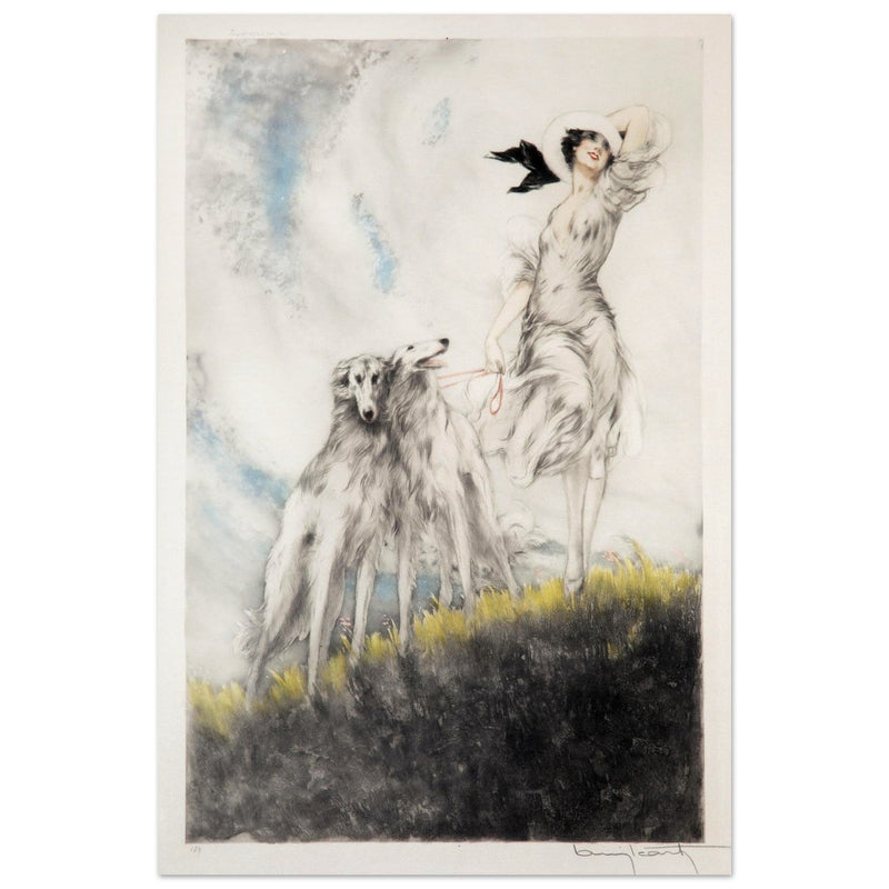 Louis Icart’s Joy of Life (1929) Woman with greyhound dogs.