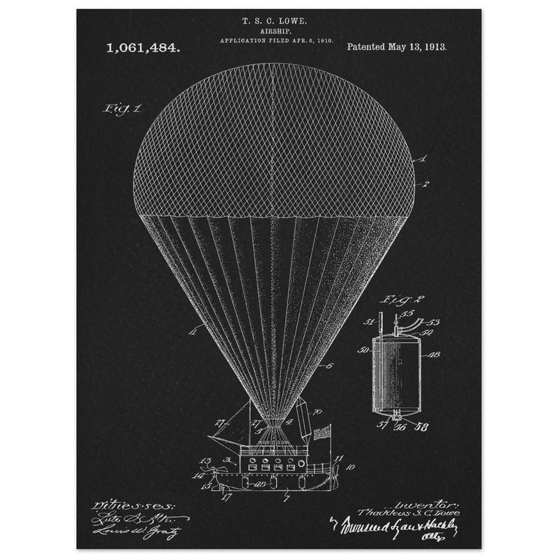 Airship patent drawing by T S C lowe Air balloon illustration