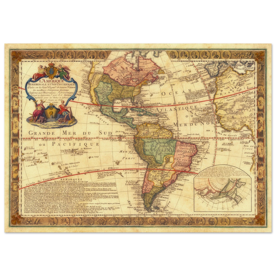 Ancient map of America. Old antique american map of the XVIII Century.  and poster