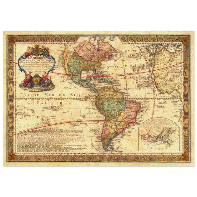 Ancient map of America. Old antique american map of the XVIII Century.  and poster