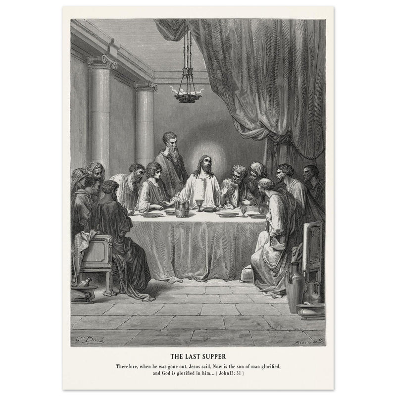 Gustave Dore The Bible engraving print . The Last Supper illustration .