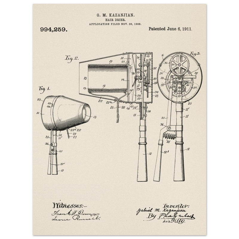 Hair Drier patent drawing by G M Kazanjian
