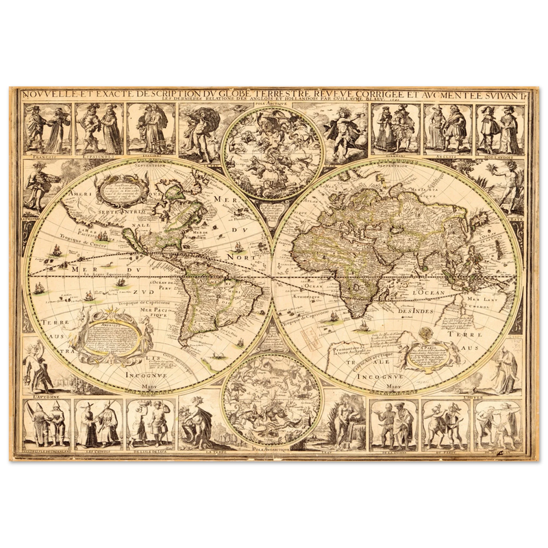 World map. Nouvelle et Exacte Description du Globe Terrestre Reveue Corrigee et Augmentee ... by Guillaume Blaeu