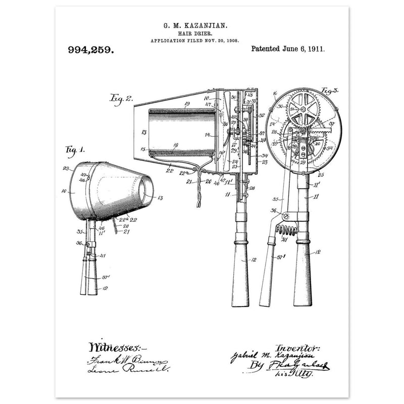 Hair Drier patent drawing by G M Kazanjian
