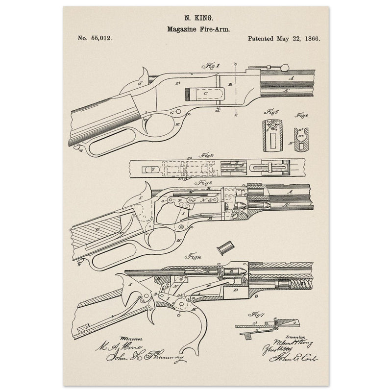 Magazine Fire arm patent 55012 by N kinf.