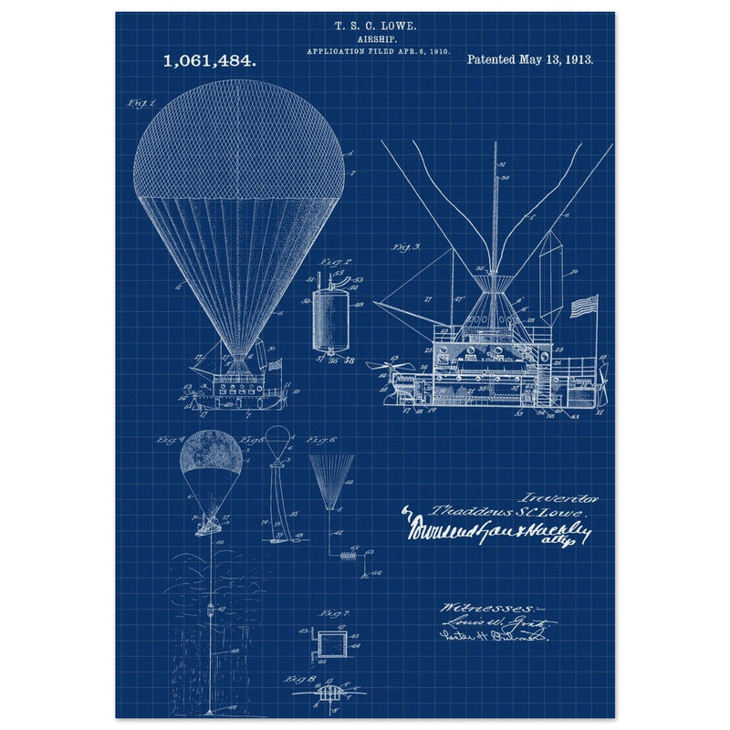 Airship patent illustration by T S C Lowe. Air Balloon