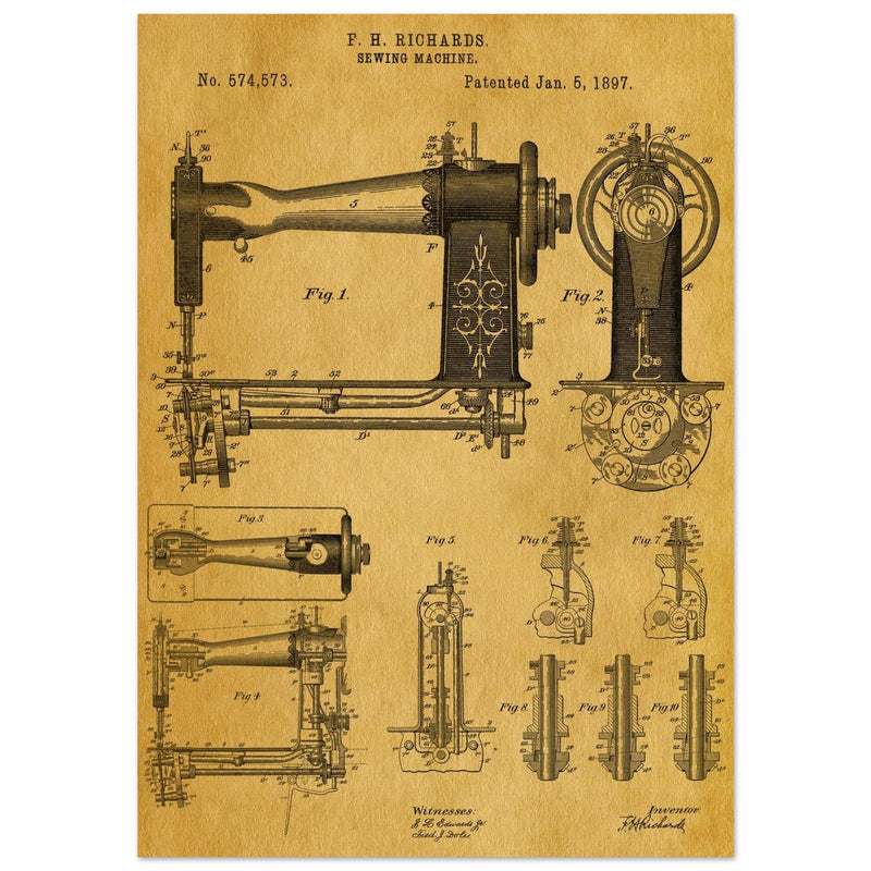 Sewing machine vintage patent 1897 by F. H Richards.
