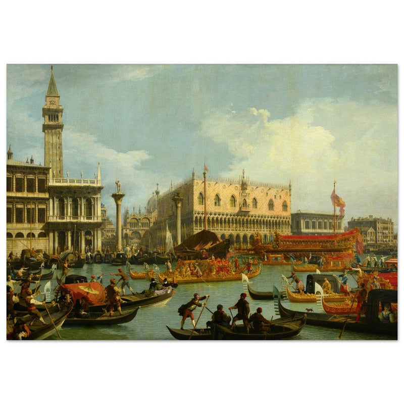 Bucentaur's return to the pier by the Palazzo Ducale. Painter Canaletto 1728. Venice Italy.