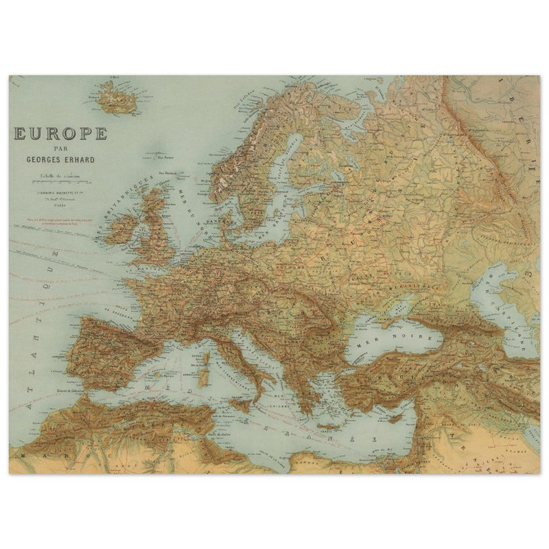 Ancient old map of Europe. George Erhard  antique map reproduction poster. decoration