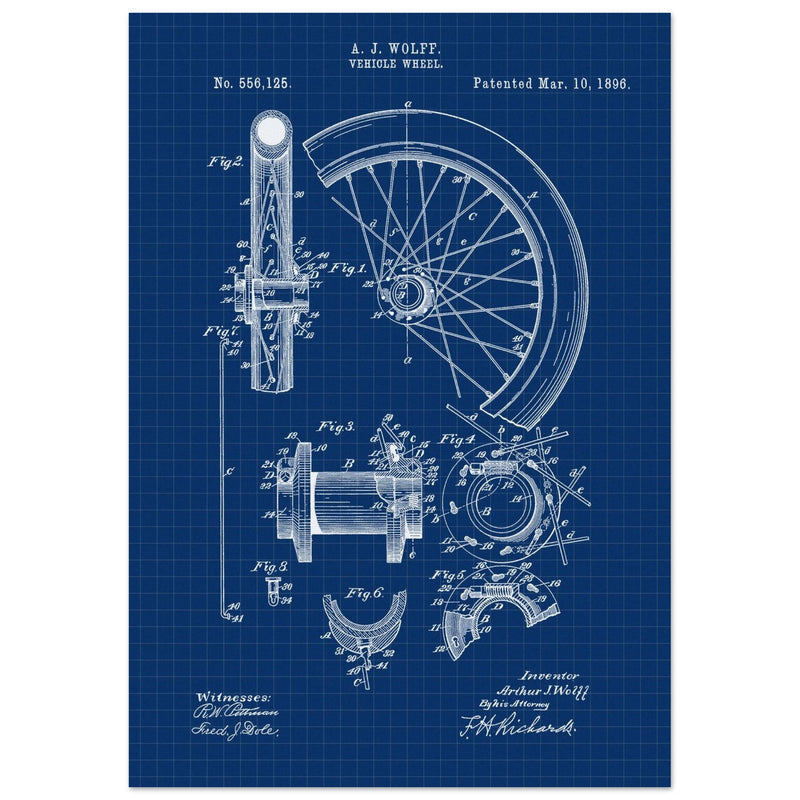 Vehicle whell patent illustration. Vintage drawing .