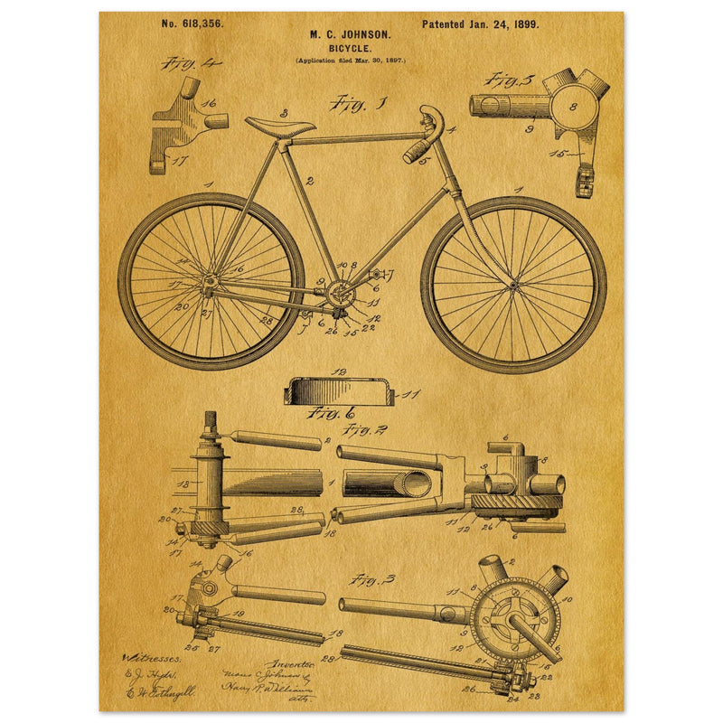 Vintage bicycle patent 1899 by M. C Johnson.