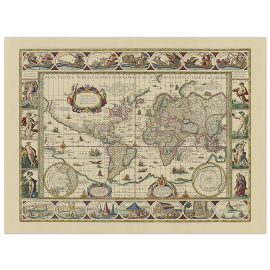 Old map of the world poster reproduction by Joan Blaeu XVII century