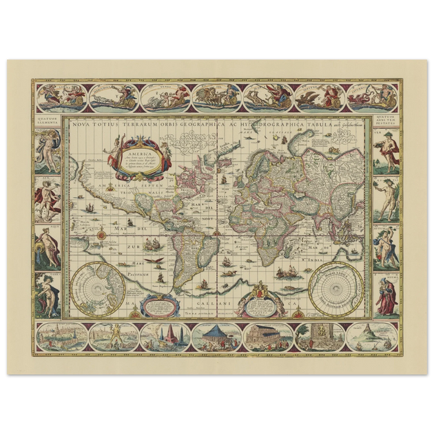 Old map of the world poster reproduction by Joan Blaeu XVII century