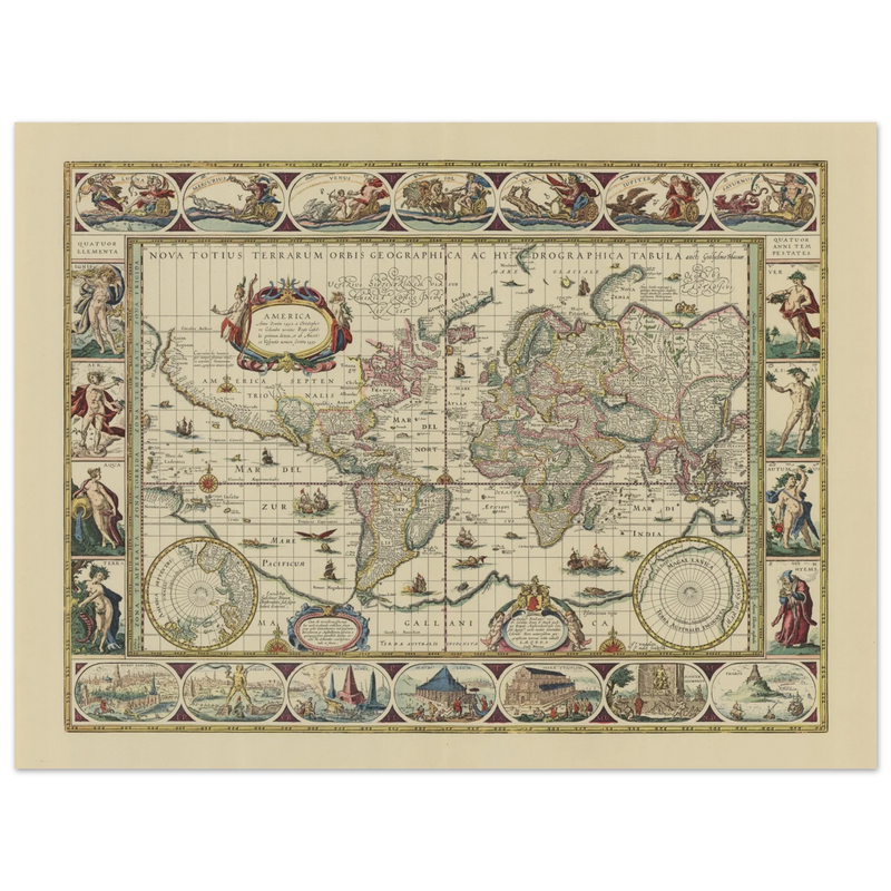 Old map of the world poster reproduction by Joan Blaeu XVII century