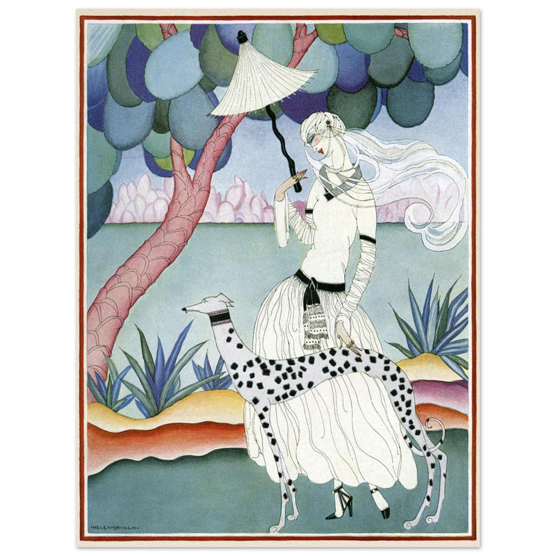 Helen Dryden illustration fashion magazine cover. Woman with dalmatian dog. Fine art  .